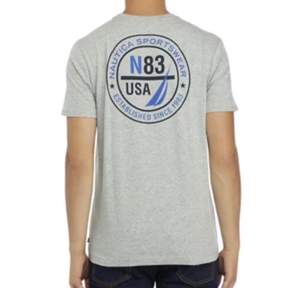Nautica Men’s Short Sleeve Back Logo Graphic Gray Tee Shirt